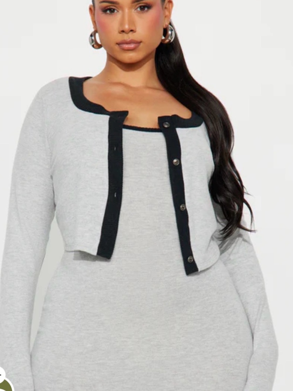Fashion Nova Gray Cropped Cardigan with Black Trim